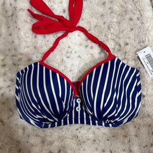 Pour Moi? NWT Striped Blue and Red Halter Bikini Top